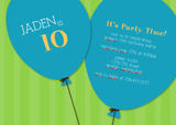 Birthday Party Invitations - Stripes and Balloon Bash - Blue